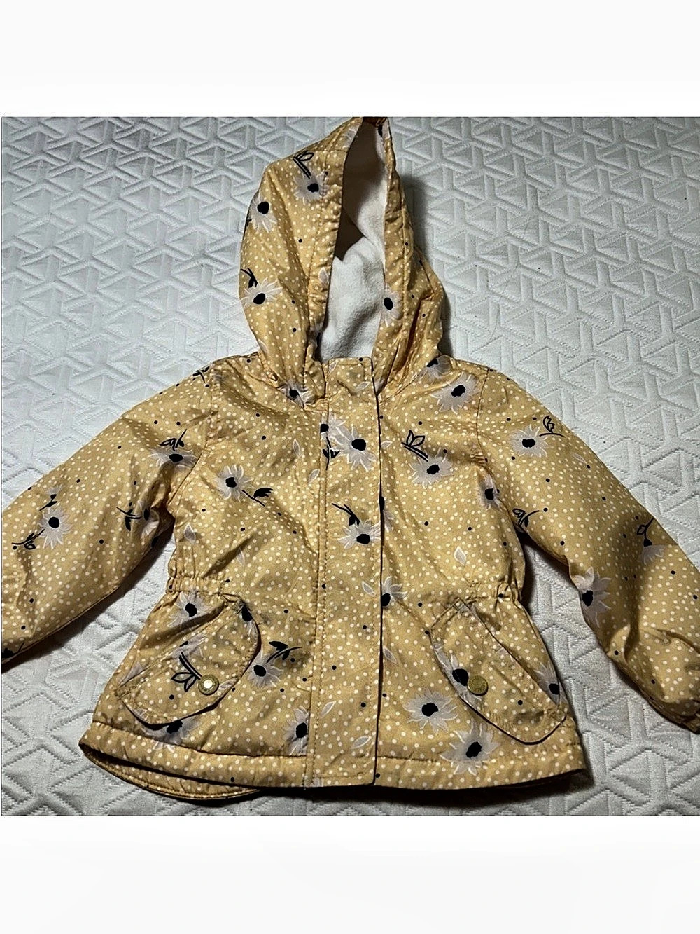 Carter's Girls 2T Yellow & White Floral Polka Dot Hooded Jacket